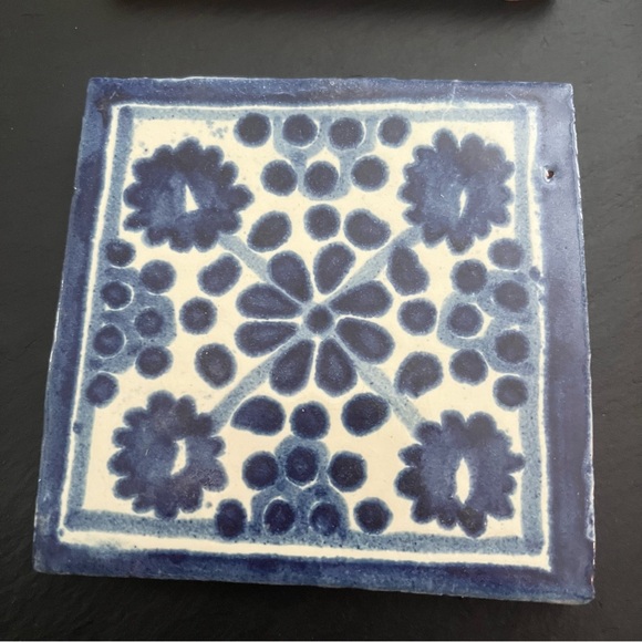 Mexican Hand Painted Terra-Cotta Talavera Vintage Tiles Set of 4 - Picture 5 of 15